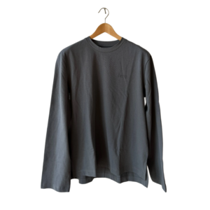 Front view of the washed grey BERQ long-sleeve top