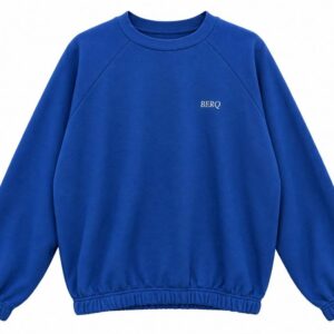 Front view of the cobalt BERQ sweatshirt